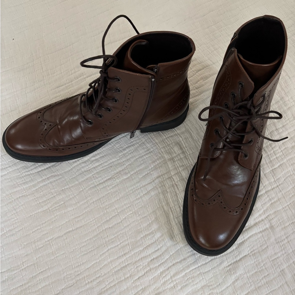Unlisted by Kenneth Cole Men's Brown Wingtip Leather Lace-Up Boots